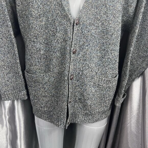 VTG Pendleton Virgin Wool Cardigan Sweater Men's XL Shetland Gray Tweed Grandpa - Picture 9 of 13